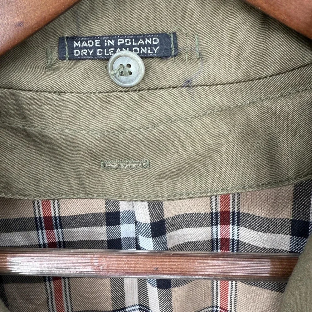 Vintage Olive Green Trench Coat Plaid Lined Sz Mens 42 L Heritage Prep Military